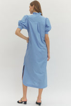 Load image into Gallery viewer, NEWEST ARRIVAL Chambray Blue Ruffle Neck Midi Dress
