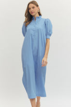 Load image into Gallery viewer, NEWEST ARRIVAL Chambray Blue Ruffle Neck Midi Dress
