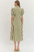 Load image into Gallery viewer, NEWEST ARRIVAL Olive Striped Ruffle Button Front Midi Dress
