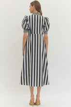 Load image into Gallery viewer, NEWEST ARRIVAL Navy Striped Ruffle Button Front Midi Dress
