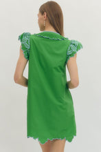 Load image into Gallery viewer, NEWEST ARRIVAL Green/Blue Embroidered Flutter Sleeve Dress
