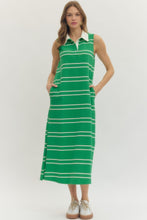 Load image into Gallery viewer, NEWEST ARRIVAL *PREORDER 3/26* Green Sporty Striped Midi Dress
