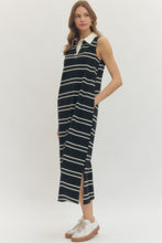 Load image into Gallery viewer, NEWEST ARRIVAL Black Sporty Striped Midi Dress
