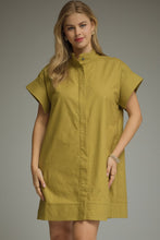 Load image into Gallery viewer, NEWEST ARRIVAL Chartreuse Olive Green Button Front Shift Dress
