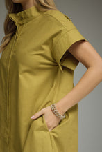 Load image into Gallery viewer, NEWEST ARRIVAL Chartreuse Olive Green Button Front Shift Dress
