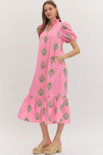 Load image into Gallery viewer, NEWEST ARRIVAL Pink/Green Botanical Embroidered Midi Dress
