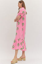 Load image into Gallery viewer, NEWEST ARRIVAL Pink/Green Botanical Embroidered Midi Dress
