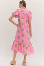Load image into Gallery viewer, NEWEST ARRIVAL Pink/Green Botanical Embroidered Midi Dress
