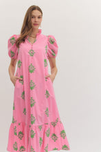 Load image into Gallery viewer, NEWEST ARRIVAL Pink/Green Botanical Embroidered Midi Dress
