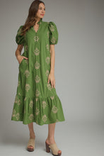 Load image into Gallery viewer, NEWEST ARRIVAL Olive Green/Taupe Embroidered Midi Dress
