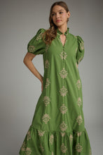Load image into Gallery viewer, NEWEST ARRIVAL Olive Green/Taupe Embroidered Midi Dress
