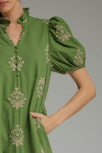 Load image into Gallery viewer, NEWEST ARRIVAL Olive Green/Taupe Embroidered Midi Dress
