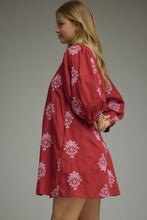 Load image into Gallery viewer, NEWEST ARRIVAL Burgundy/Pink Embroidered 3/4 Puff Sleeve Dress
