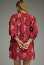 Load image into Gallery viewer, NEWEST ARRIVAL Burgundy/Pink Embroidered 3/4 Puff Sleeve Dress
