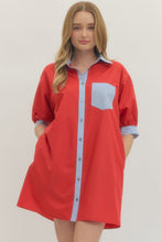 Load image into Gallery viewer, NEWEST ARRIVAL Red/Blue Striped Trim Shirt Dress
