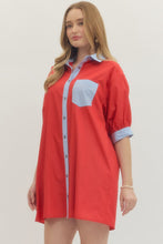 Load image into Gallery viewer, NEWEST ARRIVAL Red/Blue Striped Trim Shirt Dress
