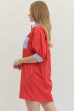 Load image into Gallery viewer, NEWEST ARRIVAL Red/Blue Striped Trim Shirt Dress

