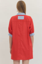 Load image into Gallery viewer, NEWEST ARRIVAL Red/Blue Striped Trim Shirt Dress
