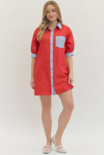 Load image into Gallery viewer, NEWEST ARRIVAL Red/Blue Striped Trim Shirt Dress
