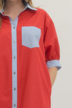 Load image into Gallery viewer, NEWEST ARRIVAL Red/Blue Striped Trim Shirt Dress
