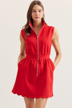 Load image into Gallery viewer, NEWEST ARRIVAL Navy, Red, or Matcha Green Zipper Front Scallop Trim Dress
