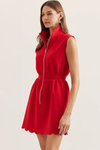 Load image into Gallery viewer, NEWEST ARRIVAL Navy, Red, or Matcha Green Zipper Front Scallop Trim Dress
