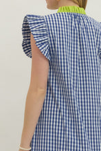 Load image into Gallery viewer, NEWEST ARRIVAL Blue/Chartreuse Green Gingham Midi Dress
