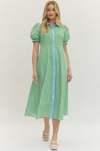 Load image into Gallery viewer, LAST ONE Green Striped Button Down Midi Dress
