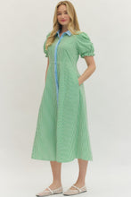 Load image into Gallery viewer, LAST ONE Green Striped Button Down Midi Dress
