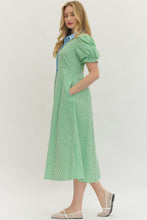 Load image into Gallery viewer, LAST ONE Green Striped Button Down Midi Dress

