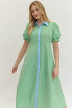 Load image into Gallery viewer, LAST ONE Green Striped Button Down Midi Dress
