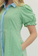 Load image into Gallery viewer, LAST ONE Green Striped Button Down Midi Dress
