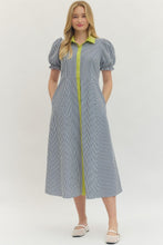 Load image into Gallery viewer, NEWEST ARRIVAL Navy Striped Button Down Midi Dress
