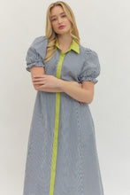 Load image into Gallery viewer, NEWEST ARRIVAL Navy Striped Button Down Midi Dress
