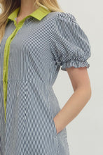 Load image into Gallery viewer, NEWEST ARRIVAL Navy Striped Button Down Midi Dress
