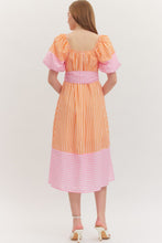 Load image into Gallery viewer, NEWEST ARRIVAL Orange/Pink Striped Puff Sleeve Midi Dress
