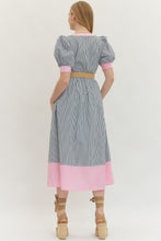 Load image into Gallery viewer, NEWEST ARRIVAL *PREORDER 4/1* Navy/Pink Striped Button Down Midi Dress
