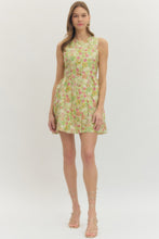 Load image into Gallery viewer, NEWEST ARRIVAL Green/Yellow Floral Jacquard Front Button Dress
