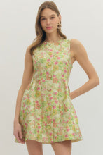 Load image into Gallery viewer, NEWEST ARRIVAL Green/Yellow Floral Jacquard Front Button Dress
