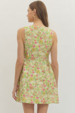 Load image into Gallery viewer, NEWEST ARRIVAL Green/Yellow Floral Jacquard Front Button Dress

