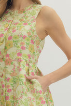 Load image into Gallery viewer, NEWEST ARRIVAL Green/Yellow Floral Jacquard Front Button Dress
