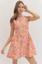 Load image into Gallery viewer, NEWEST ARRIVAL Pink/Green Jacquard Front Button Dress
