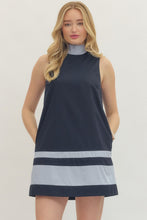 Load image into Gallery viewer, NEWEST ARRIVAL Navy Bold Stripe Halter Back Tie Dress
