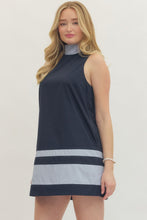 Load image into Gallery viewer, NEWEST ARRIVAL Navy Bold Stripe Halter Back Tie Dress
