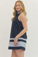 Load image into Gallery viewer, NEWEST ARRIVAL Navy Bold Stripe Halter Back Tie Dress
