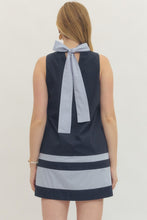 Load image into Gallery viewer, NEWEST ARRIVAL Navy Bold Stripe Halter Back Tie Dress
