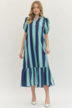 Load image into Gallery viewer, NEWEST ARRIVAL Blue/Green Bold Striped Midi Dress
