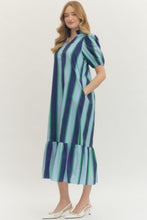 Load image into Gallery viewer, NEWEST ARRIVAL Blue/Green Bold Striped Midi Dress
