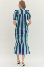 Load image into Gallery viewer, NEWEST ARRIVAL Blue/Green Bold Striped Midi Dress
