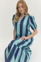 Load image into Gallery viewer, NEWEST ARRIVAL Blue/Green Bold Striped Midi Dress
